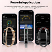 Smartwatch and fitness tracker with smartphone app interface on a light pink background