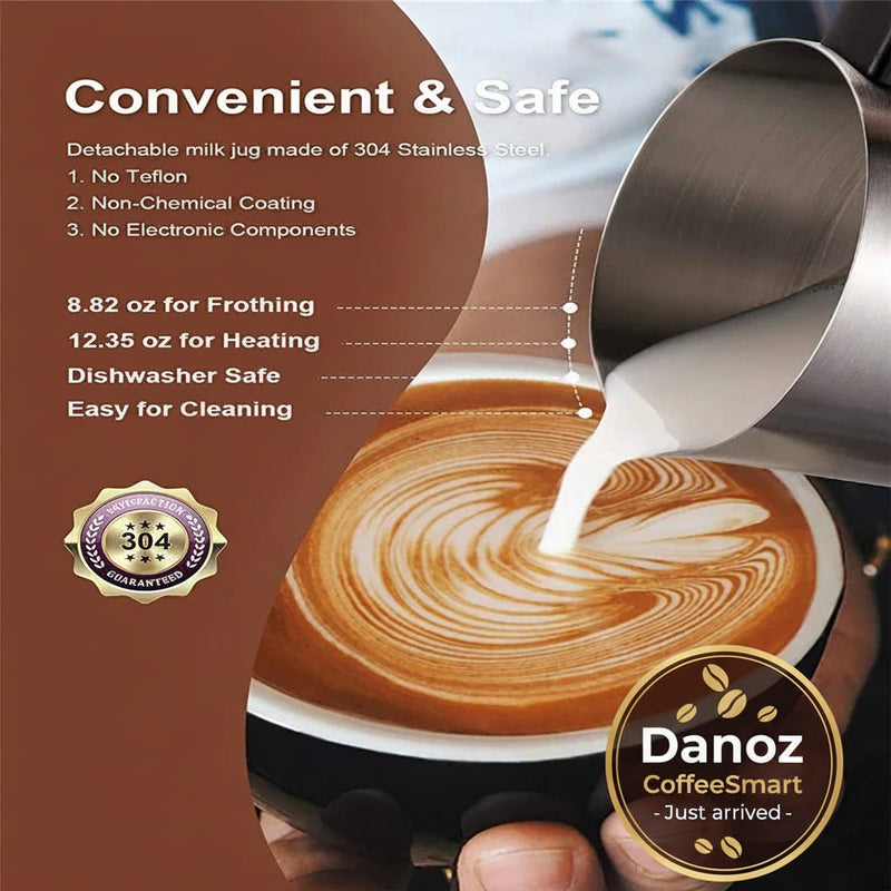 Danoz CoffeeSmart - 4-in-1 Automatic Milk Frother Electric Instant Magic Froth 350ml Stainless Steel Pitcher Dishwasher Safe Hot and Cold