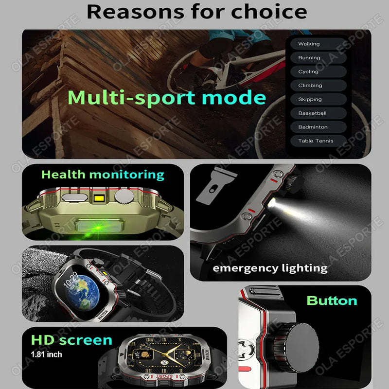 Danoz TechSmart - Men Smartwatch Flashlight Bluetooth Call Fitness Clock IP68 Waterproof Sports Men for Android IOS Smart Watch 2025 New