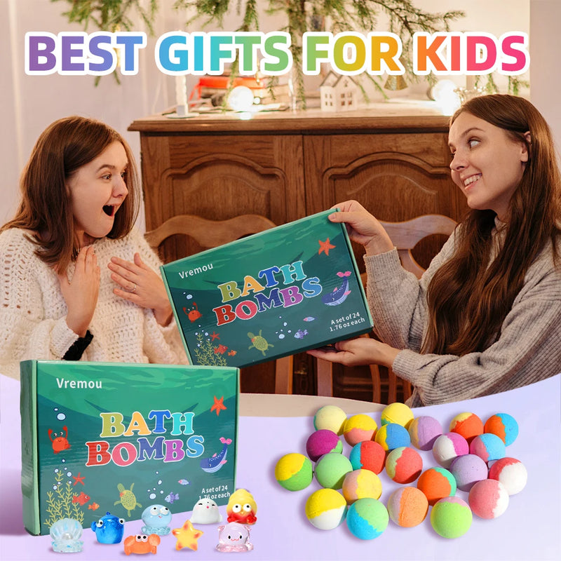Danoz KidSmart - Bath Bombs for Kids with Surprise Inside, 24 Pack Kids Bath Bombs Gift Set, Natural Organic Kids Bubble Bath Fizzy for Girls Boy
