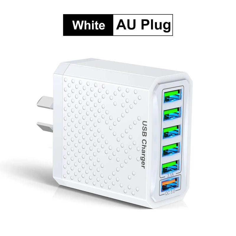 Danoz Smart - Fast Charger 6 IN 1 6 Ports Multii Charger USB Fast Charging Charger 3.1A QC3.0 Quick Charger Adapter Australian Charger - Buy 1 Get 1 Free