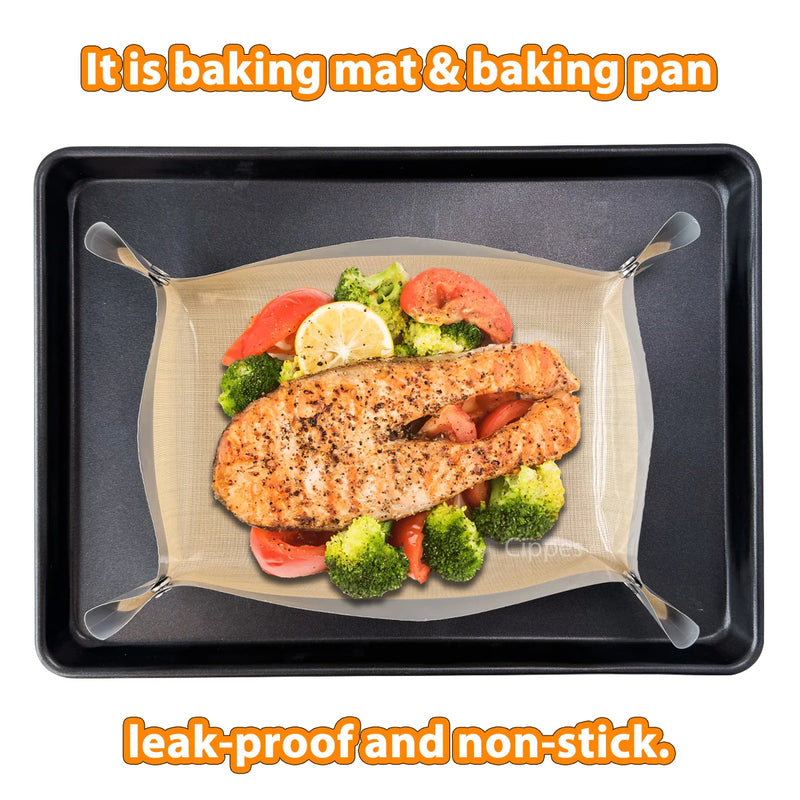 🧱 Danoz CookSmart | Cippes 2-Pack Silicone Fibre Baking Mat | 2-in-1 Baking Mat & Tray | Four-Corner Buckle | Non-Stick | Dishwasher Safe | 40×30cm | FCM & LFGB ✨