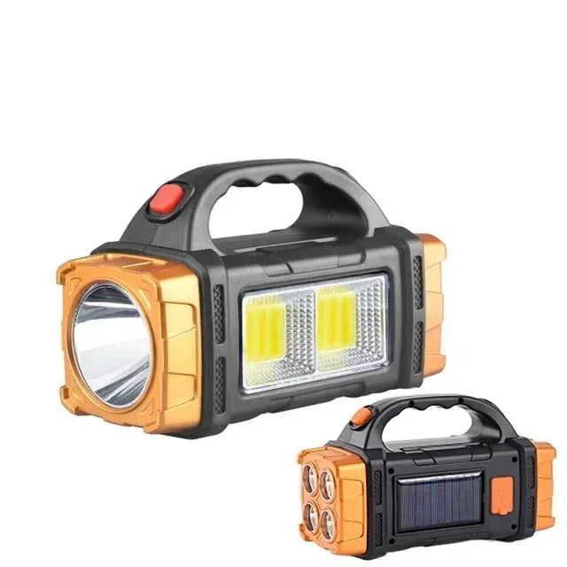 🔦 Danoz LightSmart | LED + COB Flashlight | Solar & USB Rechargeable | Power Bank | 300m Range | IP44 | Camping & Outdoor | Silver & Golden