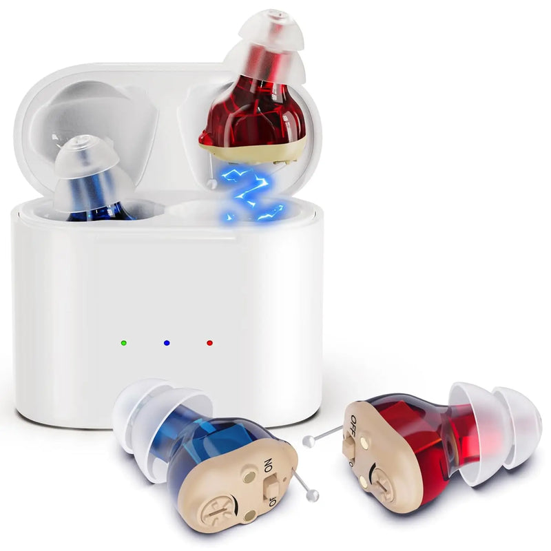 🎧 Danoz HearingSmart | Z-19 Rechargeable Hearing Aid | Invisible In-Ear | Mini Wireless | CE Certified | Elderly | Red Blue & Skin Tone