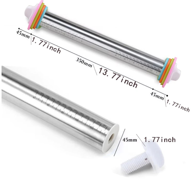 🍕 Danoz KitchenSmart | Adjustable Stainless Steel Rolling Pin | 4 Removable Thickness Rings | 43cm | Dough, Pizza, Fondant & Pastry | CE Certified ✨