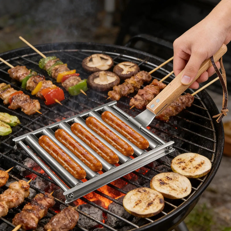 Danoz CookSmart - Hot Dog Grill Roller Stainless Steel Food Grade Rack Hot Dog Sausage Grill Roller for Outdoor Garden Yard Picnic Camping Party