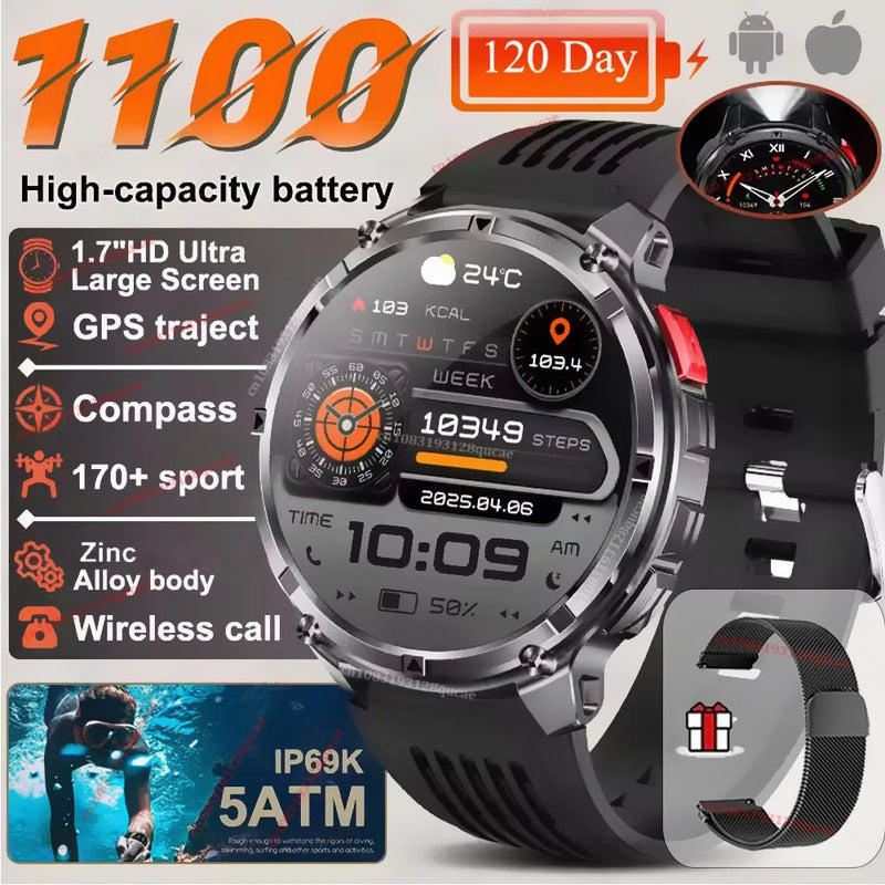 ⌚ Danoz WatchSmart | Ola Esporte T-Rex3 Ultra Smart Watch | 1100mAh | 1.7" AMOLED | Bluetooth 5.2 Calls | 100+ Sports | GPS | IP68 | LED Flashlight | 10 Colours