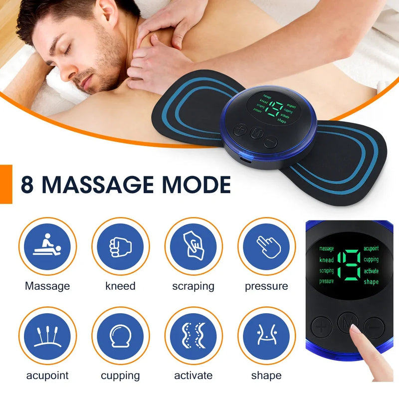 Danoz MassageSmart - USB Rechargeable Electric Neck Massager EMS Muscle Massage Stimulator Low Frequency Back Cervical Calf Patches Pain Joints Mini Device