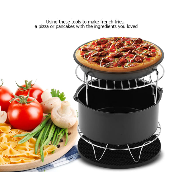 Danoz CookSmart - 7Inch 5Pc set Air Fryer Accessories Kit Pizza Pan Cake Barrel Metal Holder Cooking Tools Universal Air Fryer Accessories