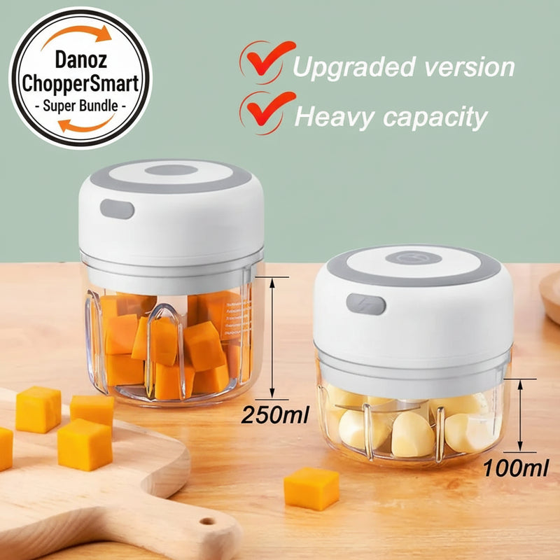 Danoz ChopperSmart - USB Rechargeable, 3 Blade, 250ML+110ML bundle Vegetable Chopper Food Chopper, Garlic Mincer
