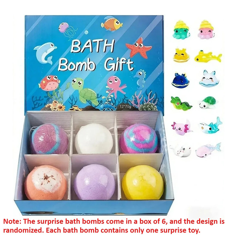 Danoz KidSmart Ocean Bath bomb Ball Set with Hidden Toys 6 or 12PCS Sea Salt Flower Fruit Scented Bath Bombs for Kids Bath Gift Foot Bath