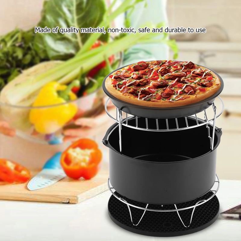Danoz CookSmart - 7Inch 5Pc set Air Fryer Accessories Kit Pizza Pan Cake Barrel Metal Holder Cooking Tools Universal Air Fryer Accessories