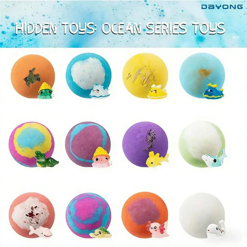 Danoz KidSmart Ocean Bath bomb Ball Set with Hidden Toys 6 or 12PCS Sea Salt Flower Fruit Scented Bath Bombs for Kids Bath Gift Foot Bath