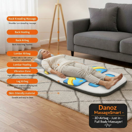 Massage device with labeled massage functions on a white background