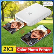 GZQIANJI color photo printer with smartphone displaying a child's photo, on a white background.
