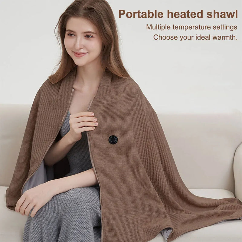 Danoz WinterSmart - Wearable USB Electric Heated Blanket 3 Heated Level Throw Blanket with 5000mAh Power Bank Heating Blanket Shawl For Home Office
