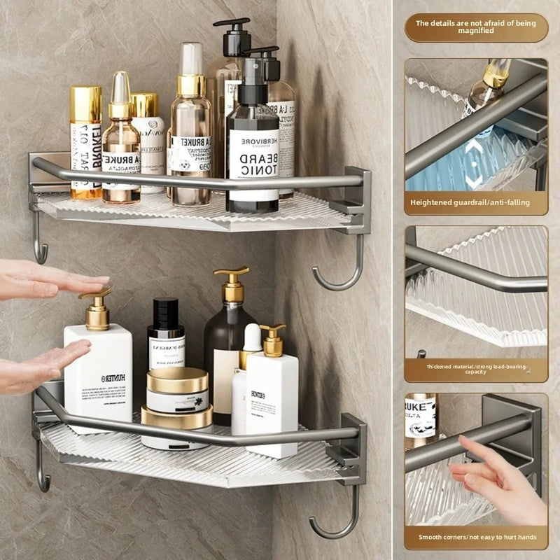 🚿 Danoz ShowerSmart | No-Drill Acrylic Corner Bathroom Shelf | Wall Mount | Triangle Storage Rack | Rustproof | Shampoo & Caddy Organiser | 2 Variants