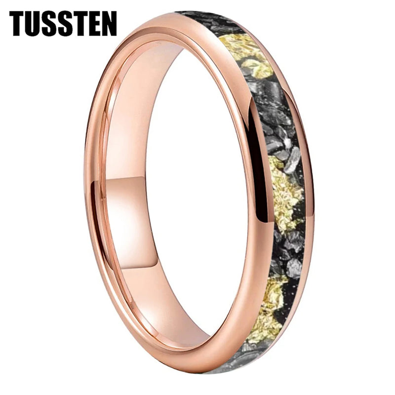 Danoz SmartRings - TUSSTEN 4/6/8MM Dome Edges Men and Women Fashion Engagement Wedding Band Meteorite Gold Foil Inlay Tungsten Carbide Rings