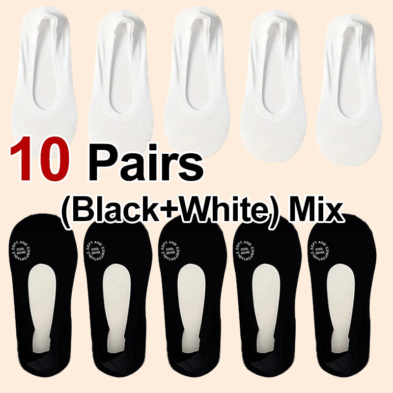 Danoz SockSmart - 4 or 10 Pairs Women Breathable Mesh Invisible Socks Spring Summer Thin Soft Comfortable Silicone Anti Slip Cotton Casual Socks