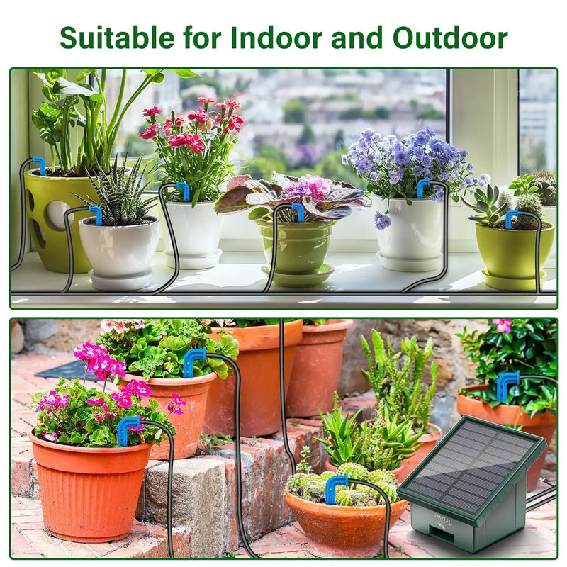🌱 Danoz GardenSmart | Solar Automatic Drip Irrigation System | 10-Plant Watering Kit | 30-Day Battery | Garden, Balcony & Greenhouse