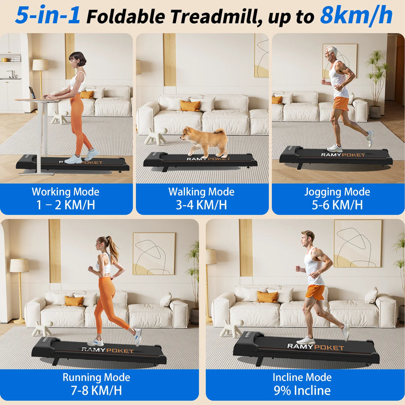 🏃 Danoz FitnesSmart | RAMYPOKET Walking Pad Treadmill | 9% Incline | 2.5HP | APP Control | 3-Window LED | 120kg | 1–8 km/h | Under Desk | CE Certified ✨