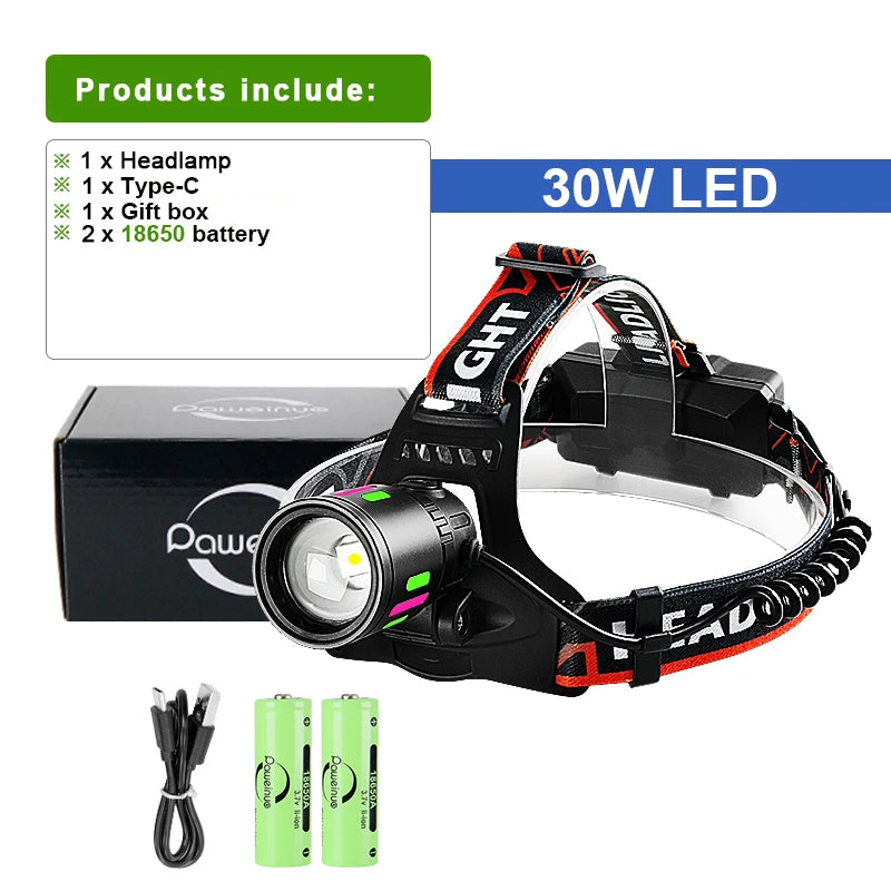 Danoz Lights - High Power 800W LED Headlight 500000000LM Super Bright Zoom Waterproof Headlamp Outdoor Camping Work Hunting Lantern