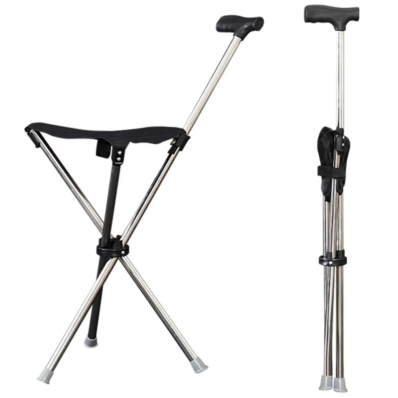 🦴 Danoz AidSmart | Adjustable Walking Cane Seat | Portable Folding Stool | Non-Slip T-Handle | Carbon Steel | Rubber Tip | Lightweight Outdoor Walking Stick | Black ✨