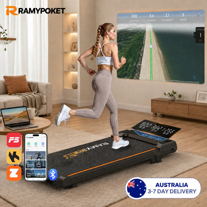 🏃 Danoz FitnesSmart | RAMYPOKET Walking Pad Treadmill | 9% Incline | 2.5HP | APP Control | 3-Window LED | 120kg | 1–8 km/h | Under Desk | CE Certified ✨