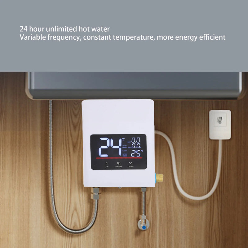 Danoz DIYSmart - Tankless Water Heater Electric Instant Hot with LCD Touch Digital Screen for Kitchen Bathroom Apartment Home White