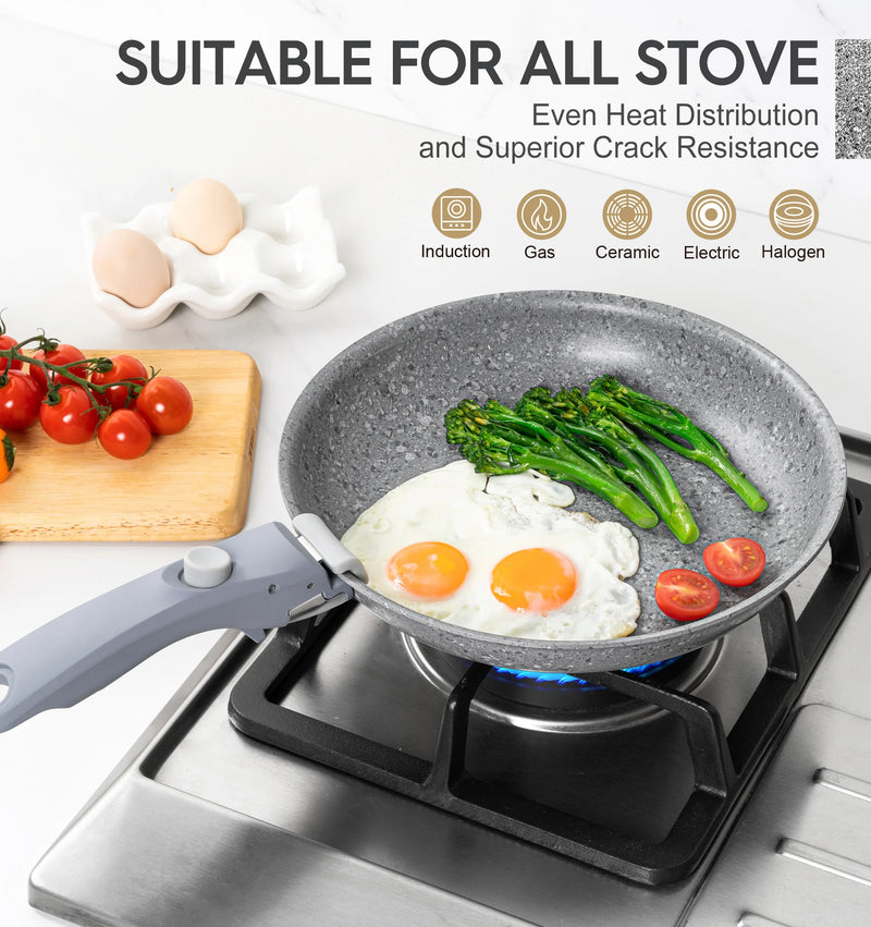 Danoz Cookware - DuraStone Nonstick Frying Pan Set, 8" 9.5" and 11" Fry Pans with Removable Handle, Ultra Non Stick Granite Coating Skillet - Free Postage