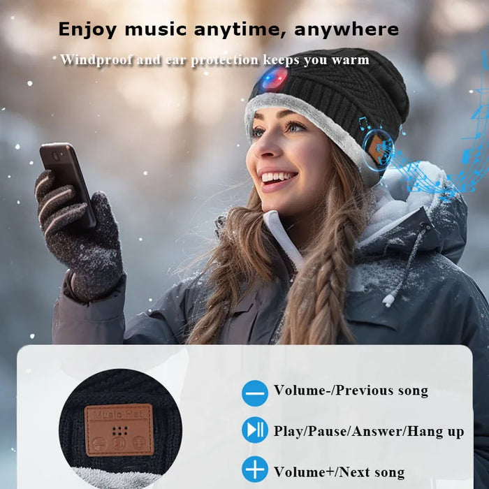 Stay warm and connected with Danoz Smart - With 4in1 Bluetooth Headphones Beanie and Headlight!