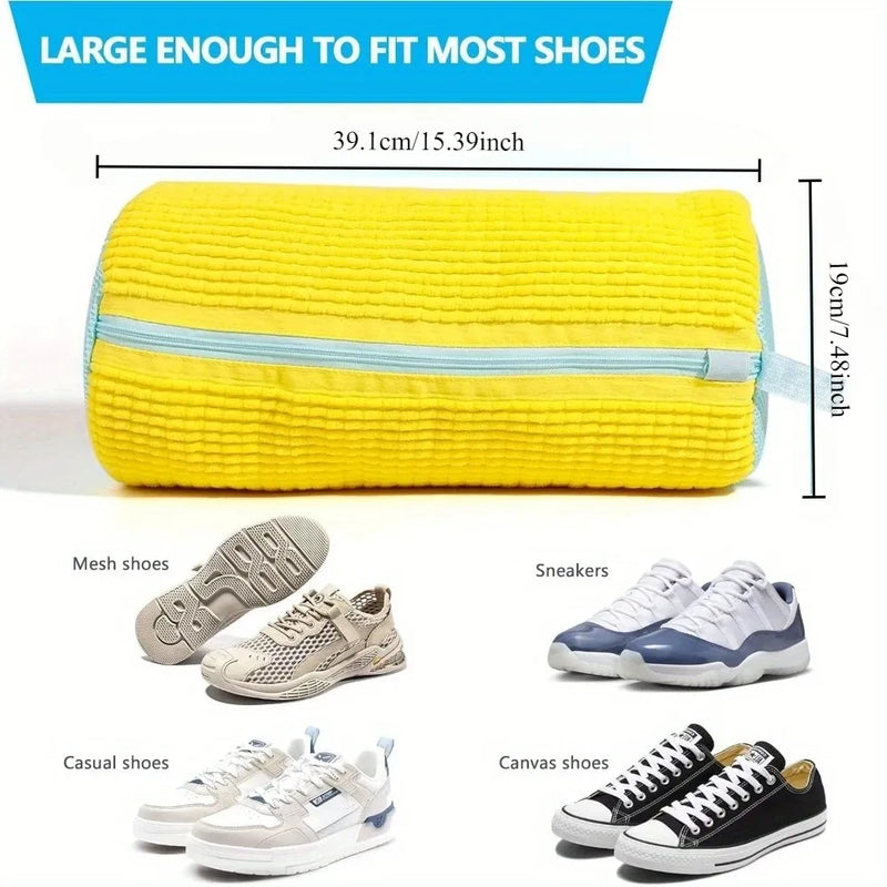 👟 Danoz CleanSmart | Padded Shoe Washing Bag | Laundry Protector | Fluffy Fibre Polyester | Machine Wash Safe | 39x19cm | Grey & Yellow | Buy 1 Get 1 More! ✨