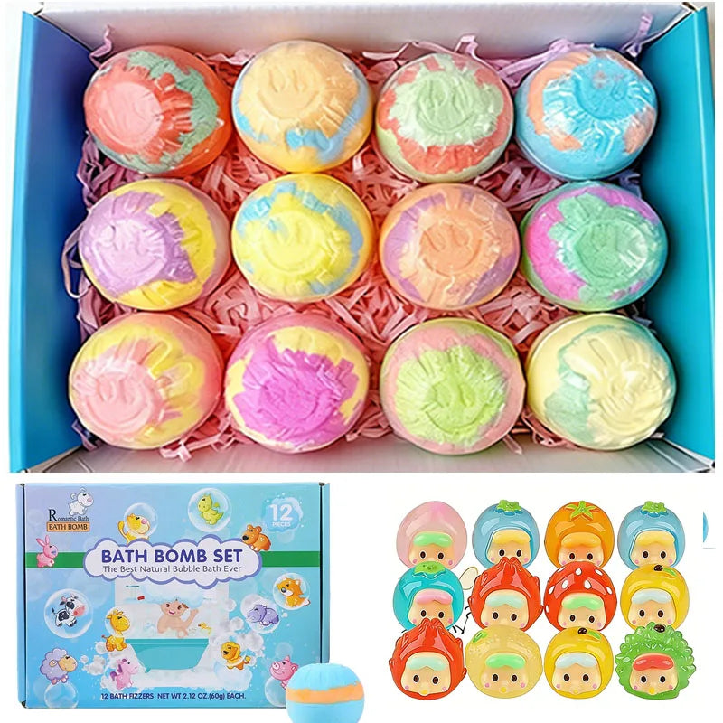 Danoz KidSmart - 12pcsX60g Kids Bath Volcanos Gift Set with Surprise Toys Gentle Volcano Bubble Bath Fizzies for Spa & Birthday Gifts!