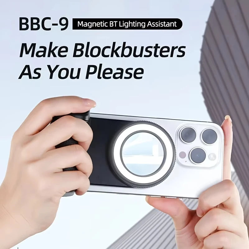 Danoz Smart - MagSafe Smartphone Handle Grip with Detachable Bluetooth Remote with Fill Light Anti-shake Selfie Handle for Iphone Android