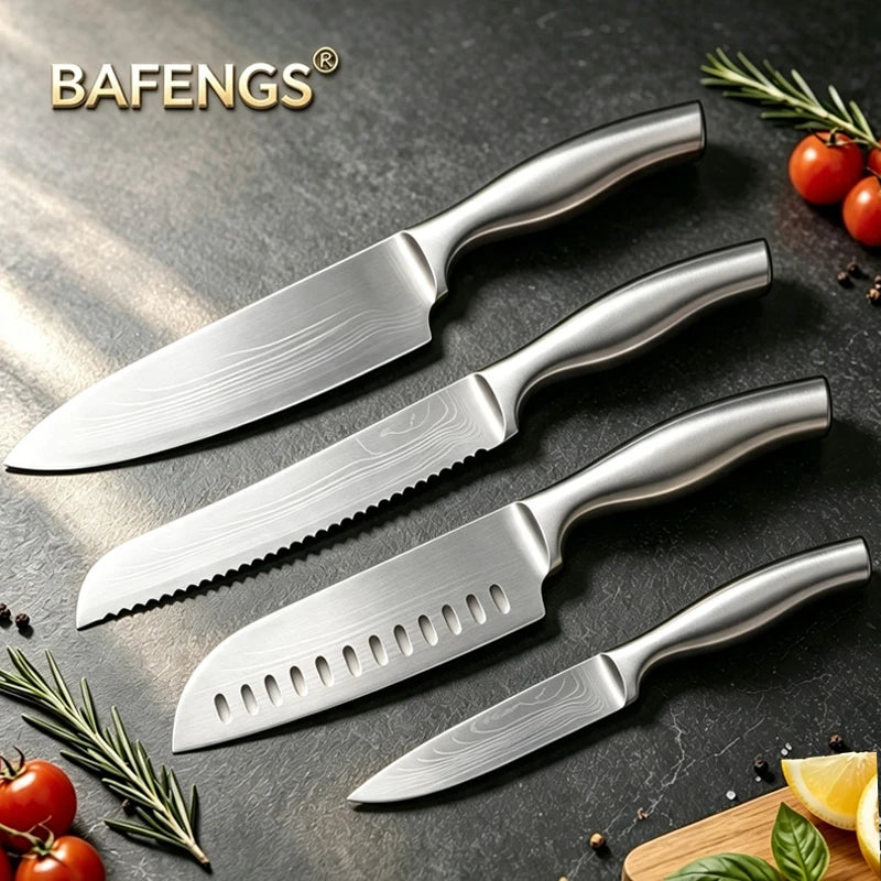 🔪 Danoz KnifeSmart | BAFENGS Professional Knife Set | Full Stainless Steel | Damascus Laser Pattern | Chef, Santoku, Bread & Utility | 2–5 Piece Options | Free Postage!