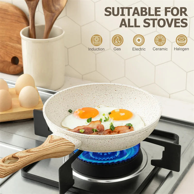 Cook up a storm with Danoz MICHELANGELO DuraStone 3-piece Granite Coated Frying Pan Set! with 5 years warranty.