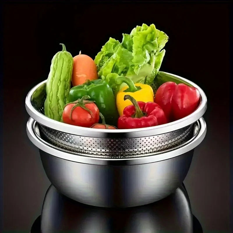 🍳 Danoz CookSmart | 2pc Stainless Steel Colander & Mixing Bowl Set | Rice Washer & Strainer | Kitchen Essentials