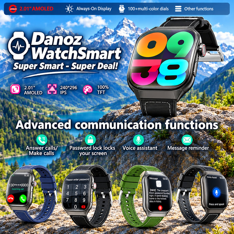 ⌚ Danoz WatchSmart | LAXASFIT H7 Smartwatch | 2.01” HD Curved Screen | Bluetooth Calling | Heart Rate & Health Monitor | Wireless Charging | Men & Women ✨
