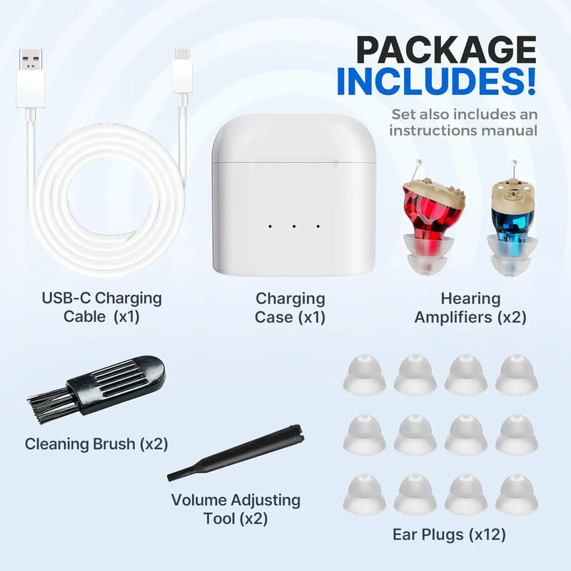 🎧 Danoz HearingSmart | Z-19 Rechargeable Hearing Aid | Invisible In-Ear | Mini Wireless | CE Certified | Elderly | Red Blue & Skin Tone