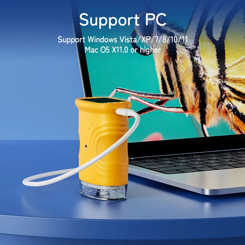 Yellow USB device connected to a laptop with a bee image on the screen