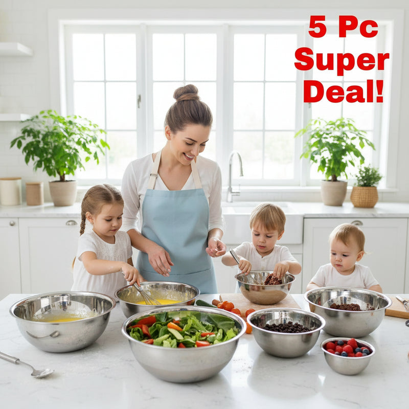 Danoz Kitchen - 5pcs/Set Stainless Steel Mixing Bowls Non Slip Nesting Whisking Bowls Set Mixing Bowls For Salad Cooking Baking