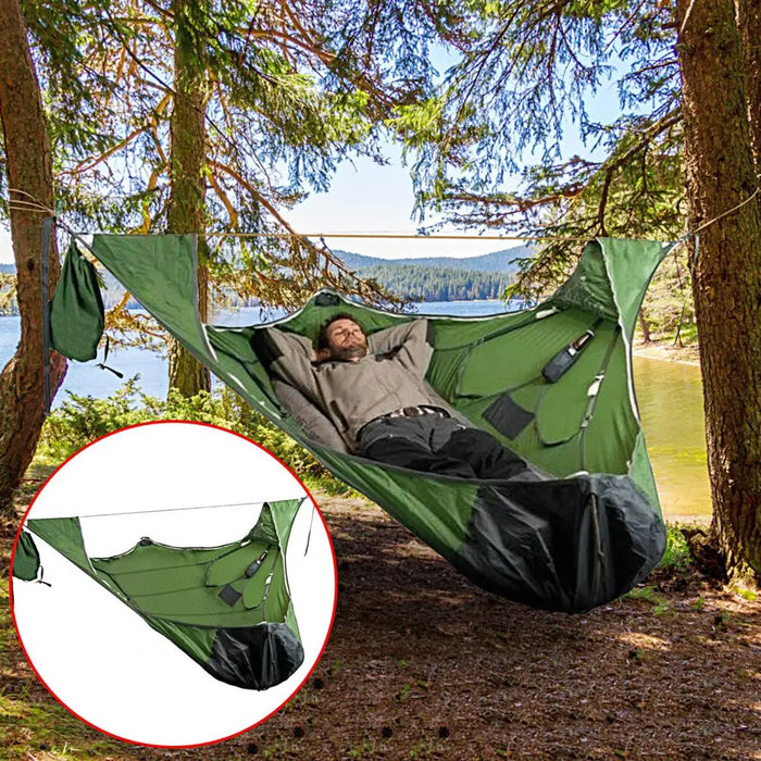 Danoz Outdoors - Anti-tear Anti-mosquito Solid Straps Camping Hammock with Bed Net Outdoor Camping Portable Multi-person Hammock