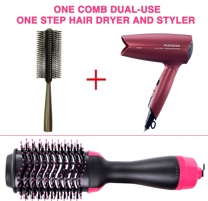 Danoz Beauty - One Step Hot Air Brush Salon Professional Hair Dryer & Volumizer - Negative Ion Generator Hair Straightener Curler