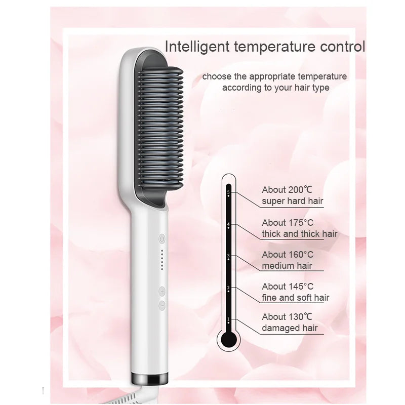 Danoz Beauty - 2 In 1 Hair Straightening Brush Negative Ion, Heating Comb Multifunctional Hair Curler Curling Iron Stying Tool