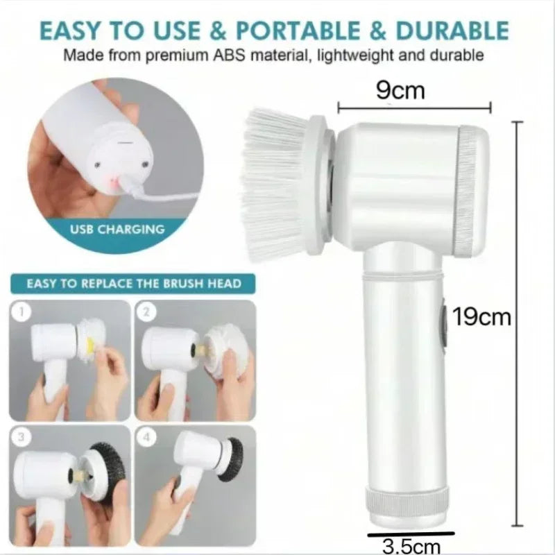 Danoz Cleaning - Electric Spin Scrubber,Bathroom Cleaning Brush Power Scrubber with 5 Replaceable Brush Heads - Incl. Delivery