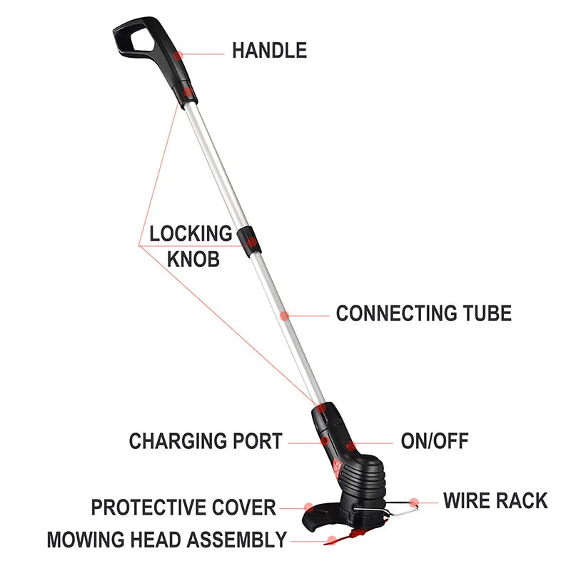 Danoz Garden - Electric Cordless Lawn Mower - USB Rechargeable Retractable Weeder + 5 Blade Kit