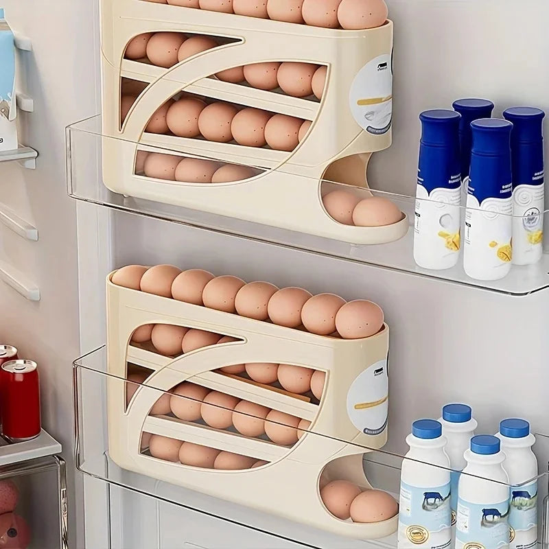 🥚 Danoz StoreSmart | 3-Tier Rolling Egg Storage Container | Holds 28–30 Eggs | Fridge Organiser Rack | Food Grade | Reusable | White or Cream