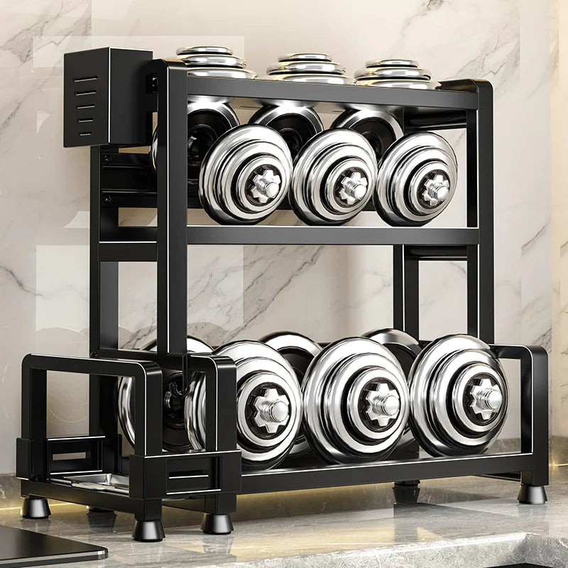 Danoz StoreSmart - 2-3 Tier Adjustable Metal Spice Rack Storage Box, Freestanding Multifunctional Kitchen Storage Rack, with Spice Protection and Fixing Device, Kitchen Organizer and Storage, Sturdy Rack/Hook Structure, Knife