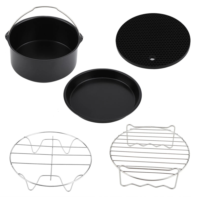Danoz CookSmart - 7Inch 5Pc set Air Fryer Accessories Kit Pizza Pan Cake Barrel Metal Holder Cooking Tools Universal Air Fryer Accessories