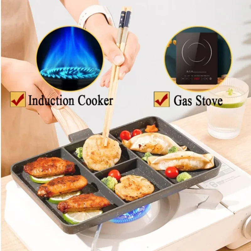🍳 Danoz CookSmart | 4-Hole Non-Stick Frying Pan | Steak, Eggs & Breakfast | Aluminium + Ceramic Coating | Gas & Induction Compatible | 27cm | Black & White